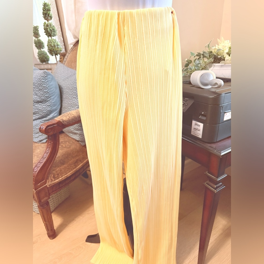 NWT Pleated Stretchy Zara Pants in Soft Buttery Yellow Sz